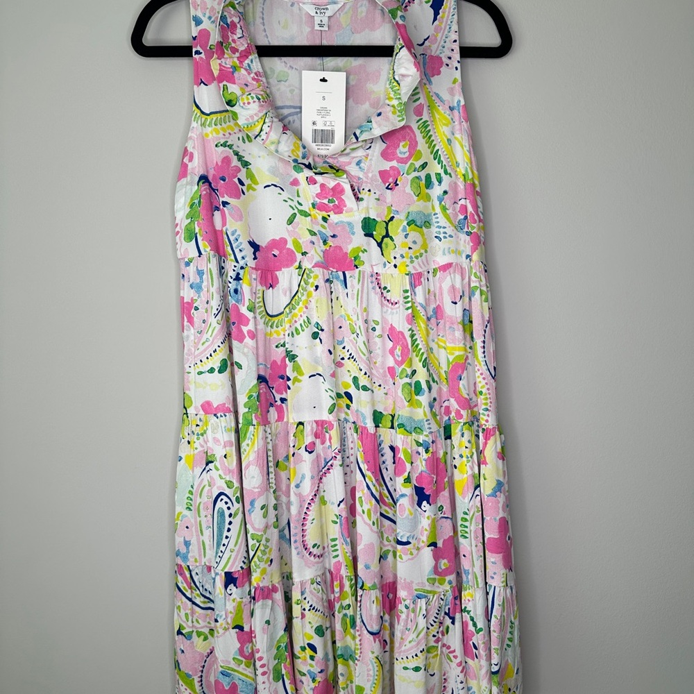 Crown & Ivy Floral Midi Dress - Pink, Green, White